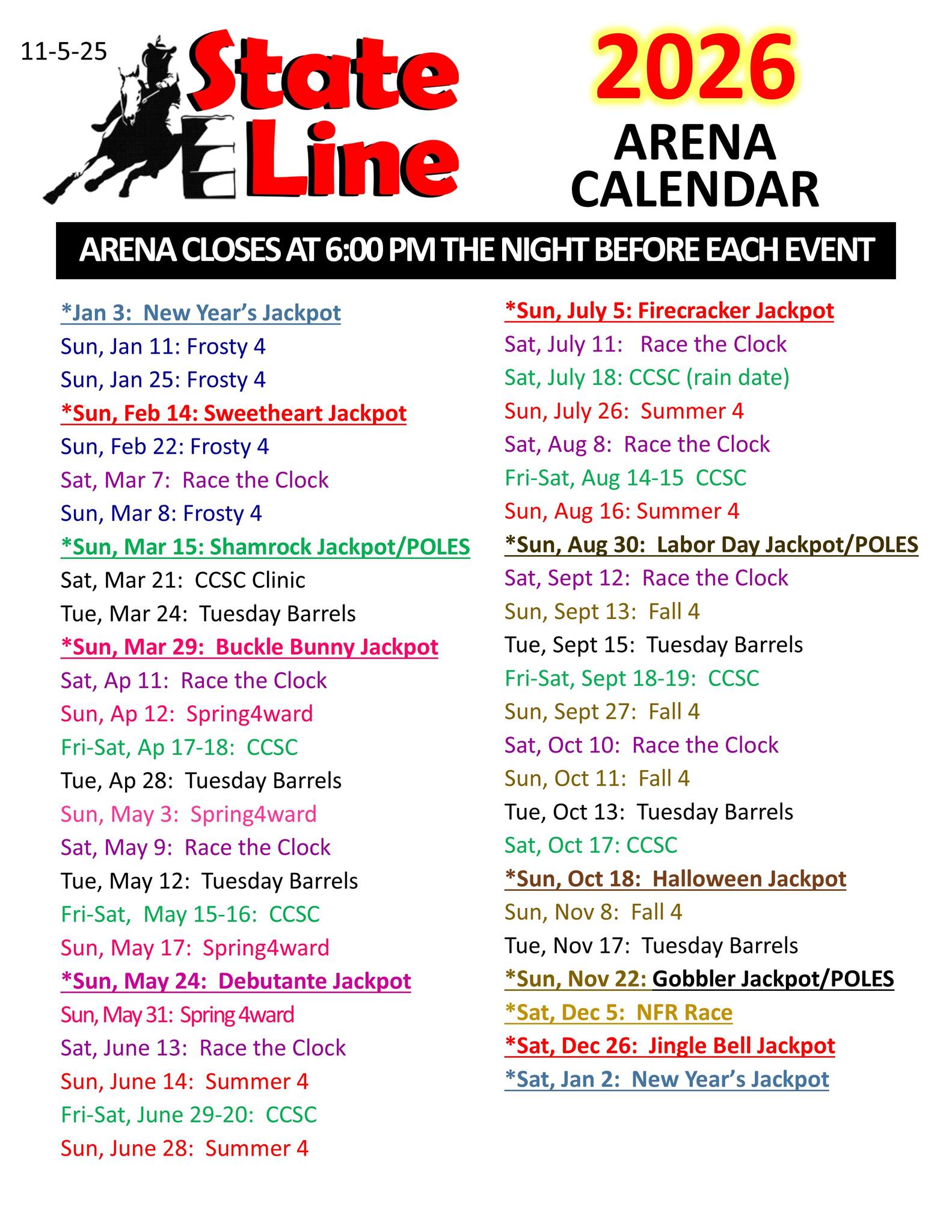 State Line 2026 Barrel Race Dates