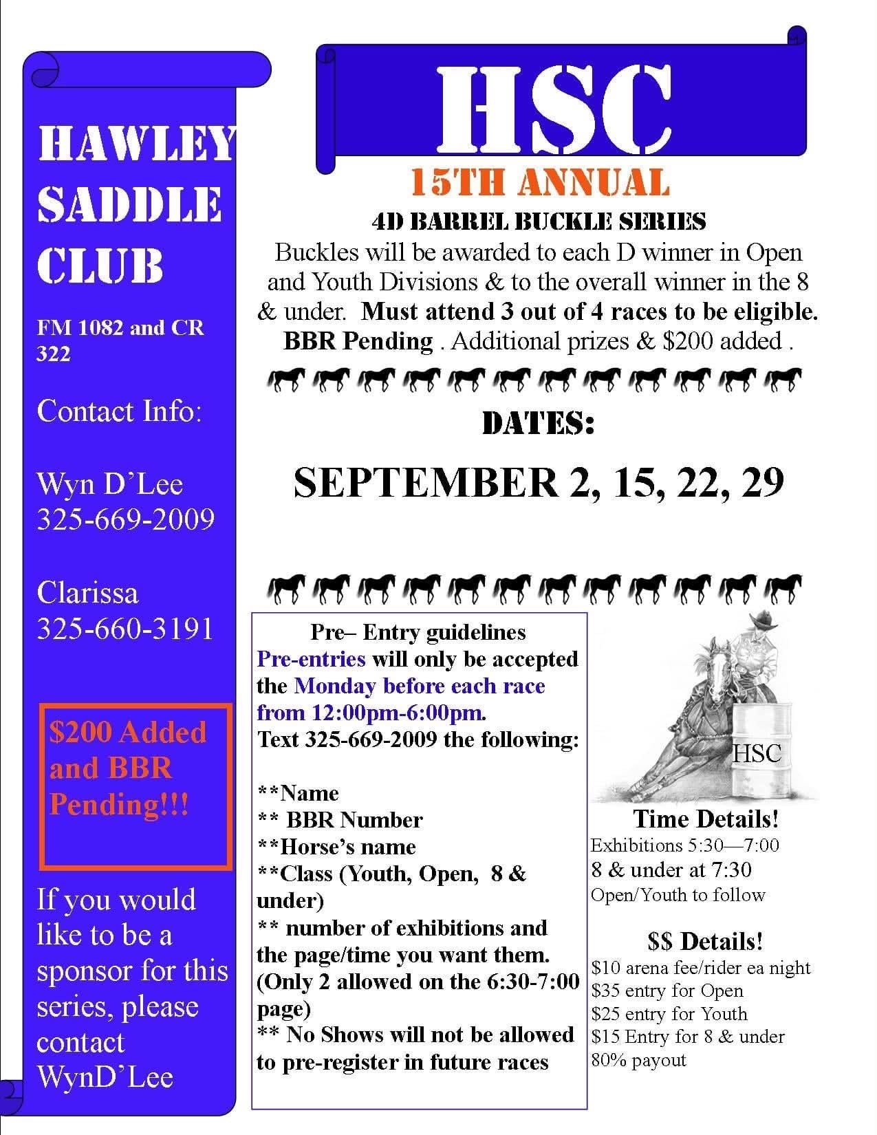 HAWLEY SADDLE CLUB 15TH ANNUAL BUCKLE SERIES