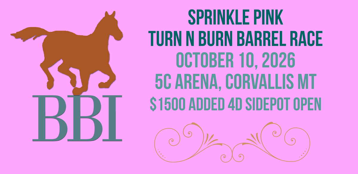 2026 BBI Sidepot Sprinkle Pink Turn N Burn Barrel Race flyer