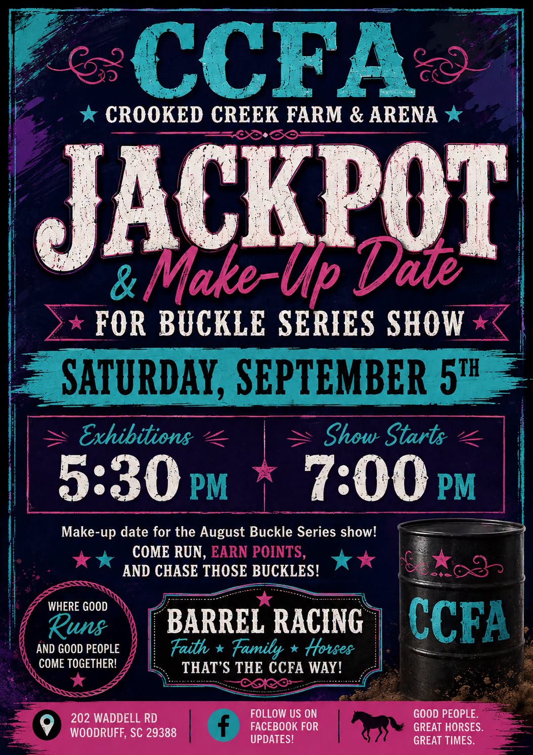 September 5th, 2026 Barrels Jackpot and Buckle Series (makeup date)